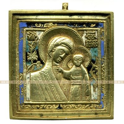 Старинная литая икона Казанская икона Божией Матери. 19 век, эмали.