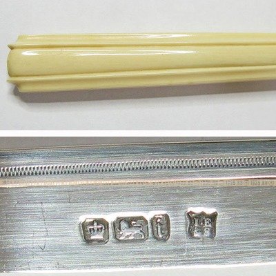 Антикварный серебряный кабинетный нож для писем с ручкой из слоновой кости. Англия 1901 год.