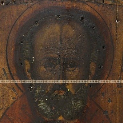 Старинная православная икона Святитель Николай Чудотворец на щепке Россия 1880-1910 гг.