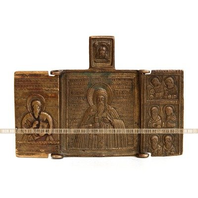 Старинный бронзовый складень Святой Тихон и святой Антипа-целитель. Россия XVIII век.
