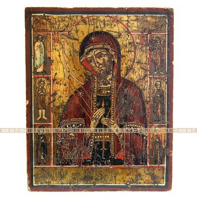 Старинная икона уральского письма Божья Матерь Умягчение злых сердец. Россия середина 19 века.