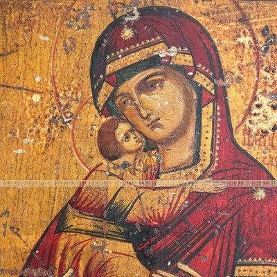 Старинная писаная икона Владимирская Божья Матерь покровительница Москвы и москвичей. Россия середина 19 века.