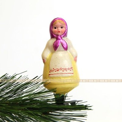 Старая коллекционная елочная игрушка СССР на прищепке Аленушка. Выпуск 1950-1954 годов.