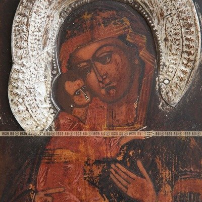 Старинная православная икона Божьей Матери Феодоровской с окладом. Россия 19 век.