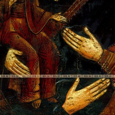Писаная православная старинная икона Божья Матерь Троеручица.