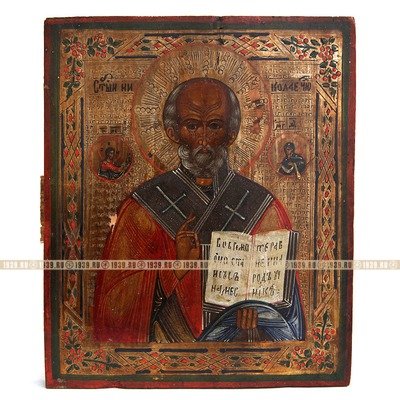 Старинная писаная православная икона Николай Чудотворец Праздничный. Россия 19 век.