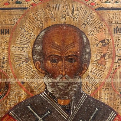 Старинная писаная православная икона Николай Чудотворец Праздничный. Россия 19 век.