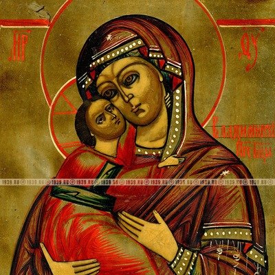 Старинная коллекционная икона Владимирской Пресвятой Богородицы с избранными святыми Василием и Иаковом. Россия 19 век.