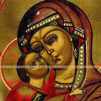 Старинная коллекционная икона Владимирской Пресвятой Богородицы с избранными святыми Василием и Иаковом. Россия 19 век.