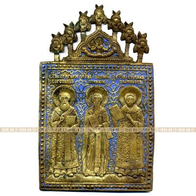 Крупная литая бронзовая икона Трех Святителяей - Василия Великого, Григория Богослова и Иоанна Златоуста. Россия 1850-1860 год
