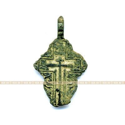 Крупный мужской старинный православный нательный крестик с белой эмалью 4,2 см