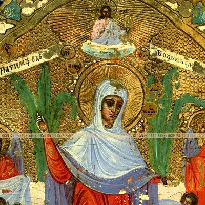 Старинная чудотворная икона Богоматерь Всех скорбящих Радость с грошиками на золоте, Россия 19 век.