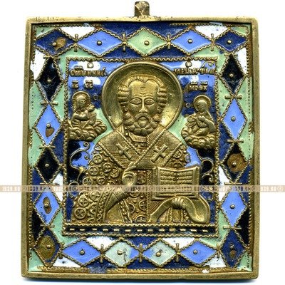 Большая старинная литая икона Николай Чудотворец c датой 1864 г и монограммой МАП