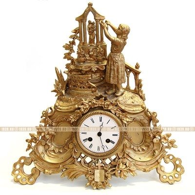 Старинные бронзовые каминные часы с маятником, фирма Les Japy Fils - 