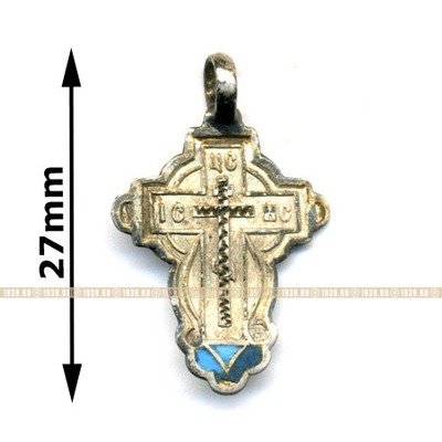 27 мм Старинный нательный крест из серебра 84 пробы времен Царской России с голубой и синей эмалью