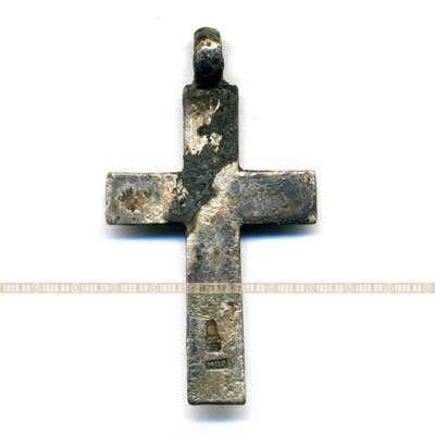 39 мм Старинный нательный крест из серебра 84 пробы времен Царской России с синей и белой эмалью
