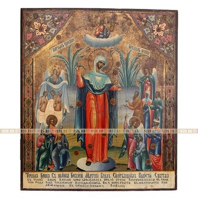 Шикарная старинная чудотворная икона на золоте Богоматерь Всех скорбящих Радость с грошиками или монетками, Россия 19 век.
