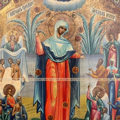 Шикарная старинная чудотворная икона на золоте Богоматерь Всех скорбящих Радость с грошиками или монетками, Россия 19 век.