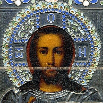Старинная икона в серебряном окладе Господь Вседержитель, Россия 19 век.