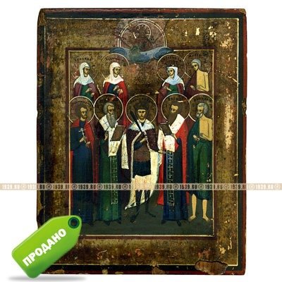 Старинная икона Святой благоверный князь Александр Невский с избранными святыми. Россия 19 век.