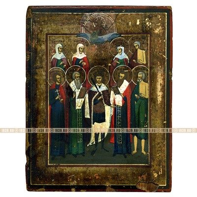 Старинная икона Святой благоверный князь Александр Невский с избранными святыми. Россия 19 век.