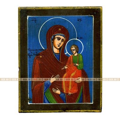 Миниатюрная старинная пядничная икона 19 века Пресвятая Богородица Троеручица.