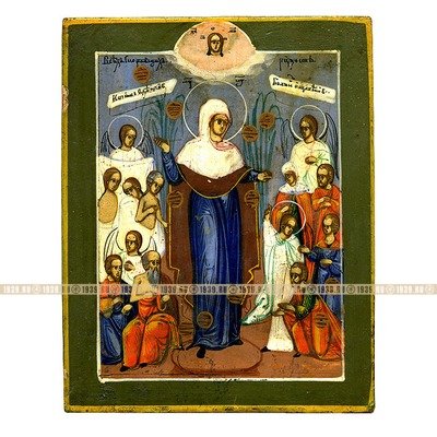 Миниатюрная старинная пядничная икона 19 века чудотворная икона Богоматерь Всех скорбящих Радость с монетками-грошиками.