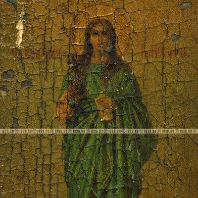 Миниатюрная старинная пядничная икона 19 века Святая Варвара покровительница детей и РВСН