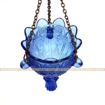Старинная лампада подвесная из синего стекла. Высота 9,5 см. Царская Россия