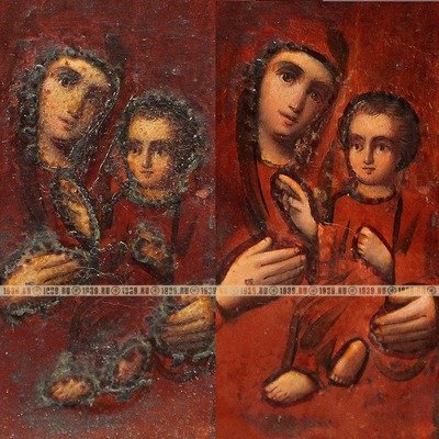 Небольшая старинная икона 19 века Богородица Тихвинская в красивом окладе.