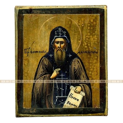 Старинная иконка-малышка 19 века Святой Преподобный Чудотворец Антоний Дымский, профессиональная работа.