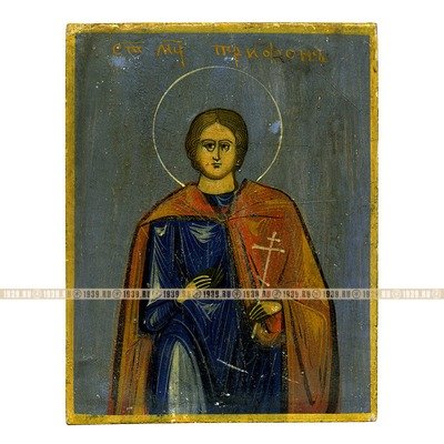 Небольшая старинная пядничная икона 19 века Святой Мученик Трифон, покровитель охотников и рыбаков.