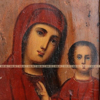 Старинная икона 19 века Казанская Божья Матерь в окладе в стиле Русский модерн.