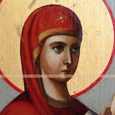 Старинная икона 19 века Явление Пресвятой Богородицы святому благоверному князю Андрею Боголюбскому.