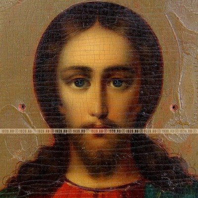 Старинная икона Господь Вседержитель с раскрытым евангелием и датами на обороте 1901-1911 год.