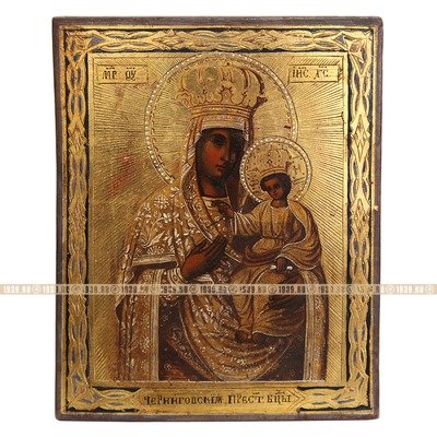 Старинная икона Черниговской Пресвятой Богородицы на сусальном золоте, защитница от порчи, сглаза и колдовства. Россия вторая половина 19 века.