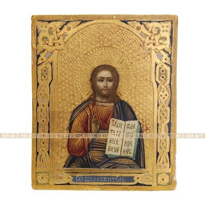Старинная икона Господь Вседержитель на сусальном золоте из Троицкого подворья. Россия, Москва вторая половина 19 века.