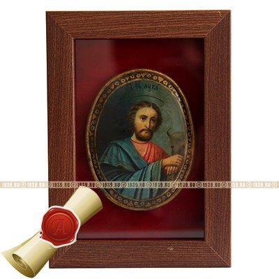 Старинная икона святого евангелиста Луки, святого покровителя врачей и художников. Россия XIX век.