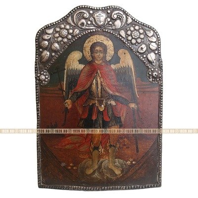 Старинная икона с образом Архистратига Михаила - предводителя небесного ангельского воинства, Россия 18 век. Икона с документом.