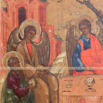 Старинная молельно-исповедальная икона Троица Ветхозаветная или Образ Святой Троицы, Россия Москва 19 век.