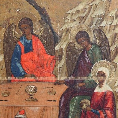 Старинная молельно-исповедальная икона Троица Ветхозаветная или Образ Святой Троицы, Россия Москва 19 век.