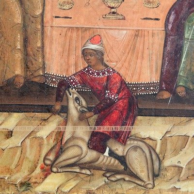 Старинная молельно-исповедальная икона Троица Ветхозаветная или Образ Святой Троицы, Россия Москва 19 век.