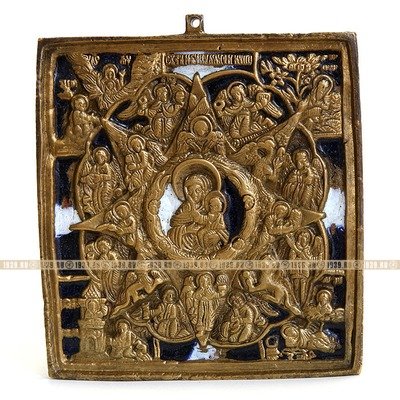 Бронзовая старинная икона Неопалимая Купина. Русское Медное литье, Россия 19 век.