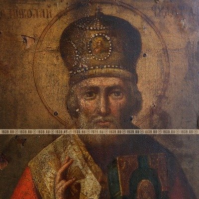 Старинная икона Святитель Чудотворец Зимний на щепе. Россия XIX век.