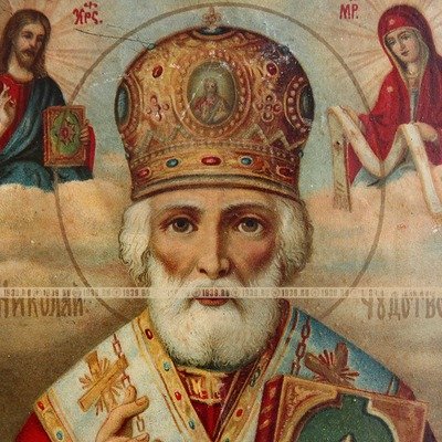 Старинная печатная икона Святитель Чудотворец 