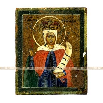 Маленькая старинная дорожная икона Святая Мученица Параскева Пятница, хранительница женского здоровья и покровительница торговли. Россия XIX век.