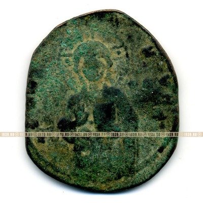Древняя бронзовая монета Византийская Империя XI век. Михаил IV. Фоллис.