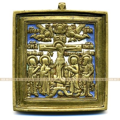 Старинная бронзовая икона Распятие Господа Иисуса Христа. Россия 1850-1890 год
