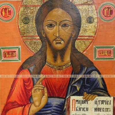 Старинная икона Господа Вседержителя из старообрядческого малого Деисусного чина. Россия, Поволжье середина XIX века.