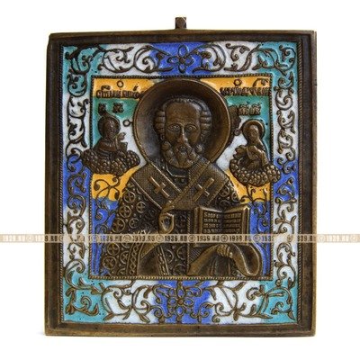 Очень красивая старинная бронзовая икона Святитель Николай Чудотворец. Русское медное литье XIX век.